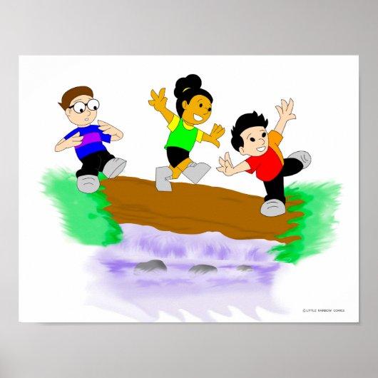 Kleine regenboogstrips: over water lopen poster (Voorkant)
