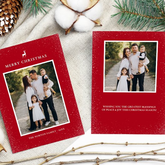 Kleine Rendier Eenvoudige Sneeuwvlokken Custom 2 F Feestdagenkaart