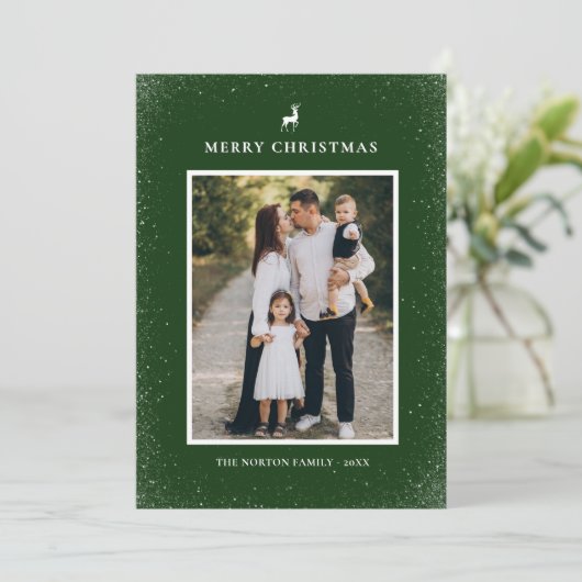 Kleine Rendier Eenvoudige Sneeuwvlokken Custom Fot Feestdagenkaart (Staand voorkant)