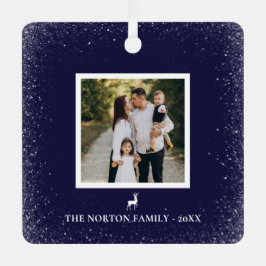 Kleine Rendier Eenvoudige Sneeuwvlokken foto NAVY  Metalen Ornament