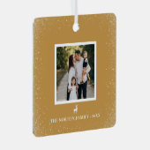 Kleine Rendier Eenvoudige Sneeuwvlokken foto Ocher Metalen Ornament (Voorkant Rechts)