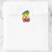 Kleine rendier rode auto kerstboom Kinder feest Ronde Sticker (Tas)