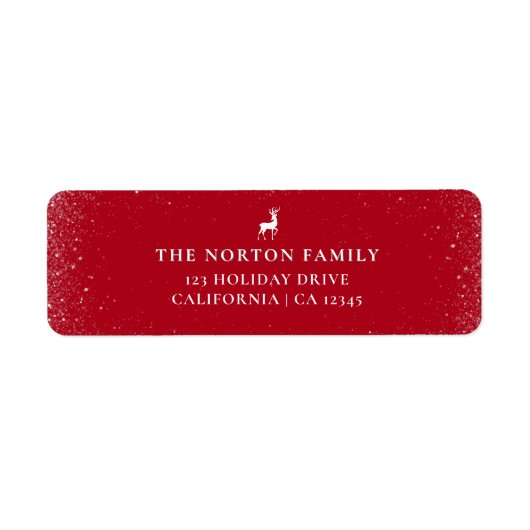 Kleine Rendieren Eenvoudige Sneeuwvlokken Rode Ker Etiket (Voorkant)