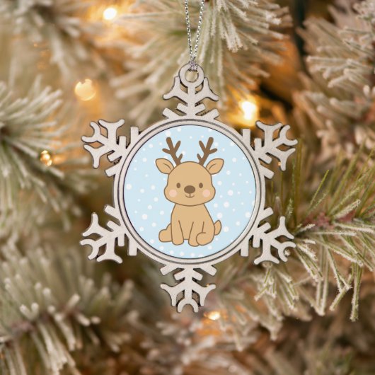 Kleine Rendieren Tin Sneeuwvlok Ornament (Boom)