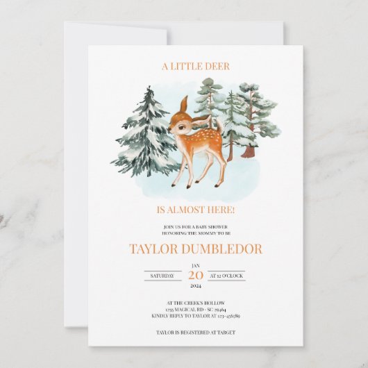 Kleine rendierwinter Baby shower sneeuw Kaart (Voorkant)