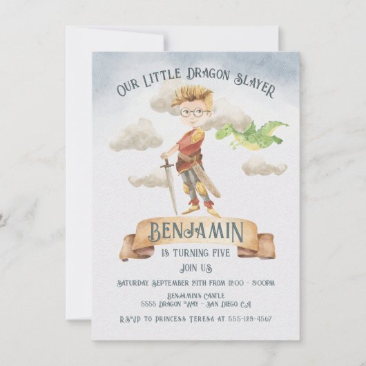 Kleine Ridder Draak Doder Sprookje Verjaardag Kaart (Voorkant)