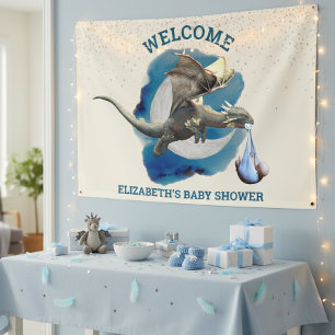  Kleine Ridder Draak Zilveren Ster Baby Shower   Spandoek