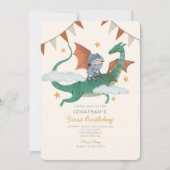 Kleine ridder met Dragon Eerste Verjaardag Kaart (Voorkant)