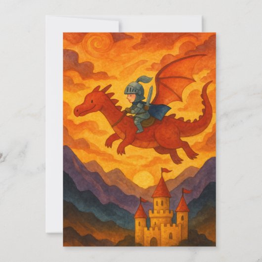 Kleine Ridder Rijden op een Rode Draak Verjaardag Kaart (Achterkant)