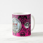 KLEINE RIDERS PINK FUCHSIA BLACK DAMASK KOFFIEMOK (Voorkant rechts)