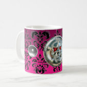 KLEINE RIDERS PINK FUCHSIA BLACK DAMASK KOFFIEMOK (Voorkant links)