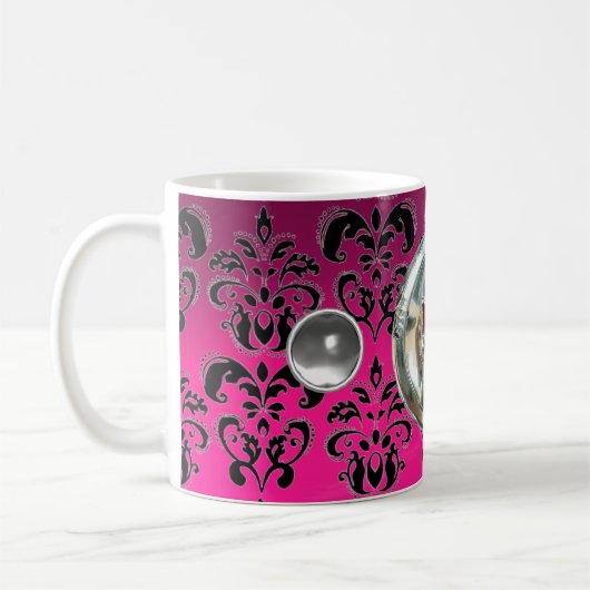 KLEINE RIDERS PINK FUCHSIA BLACK DAMASK KOFFIEMOK (Links)