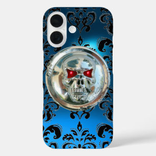 KLEINE RIDERS ZWARTE AQUA BLUE DAMASK GEM Sapphire iPhone 16 Hoesje