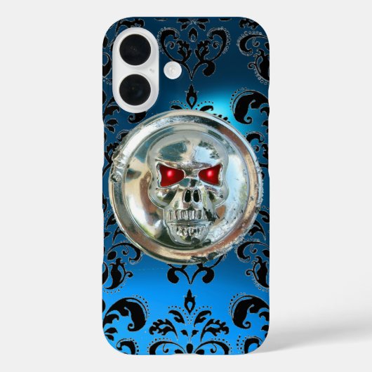 KLEINE RIDERS ZWARTE AQUA BLUE DAMASK GEM Sapphire Case-Mate iPhone Case (Achterkant)
