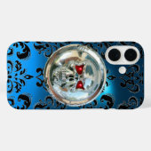 KLEINE RIDERS ZWARTE AQUA BLUE DAMASK GEM Sapphire Case-Mate iPhone Case (Achterkant (horizontaal))