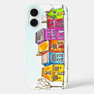 Kleine rij kleurrijke huizen iPhone 16 hoesje
