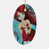 Kleine Robijnrode Zeemeermin Fantasy Kunst Keramisch Ornament (Rechts)