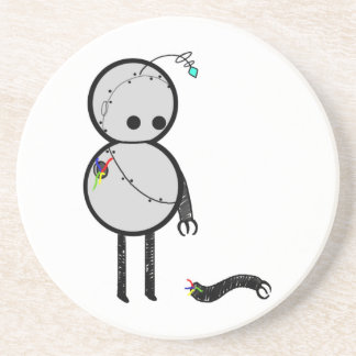 Kleine robot met gebroken arm zandsteen onderzetter