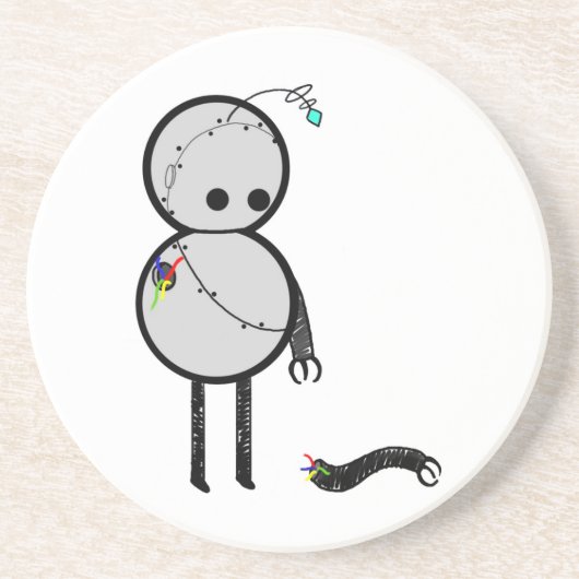 Kleine robot met gebroken arm zandsteen onderzetter (Voorkant)