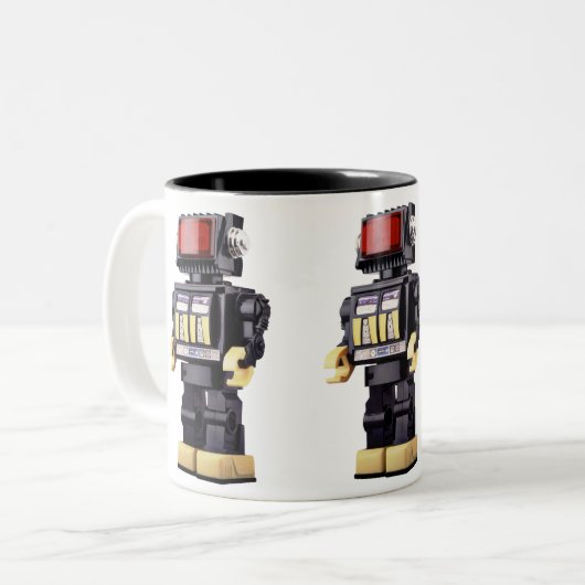 Kleine robot x3 tweekleurige koffiemok (Voorkant links)