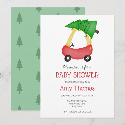 Kleine rode auto met kerstboom Baby shower Kaart (Voorkant / Achterkant)