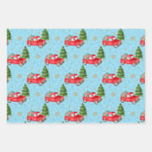 Kleine rode auto met kerstboom inpakpapier vel (Voorkant)