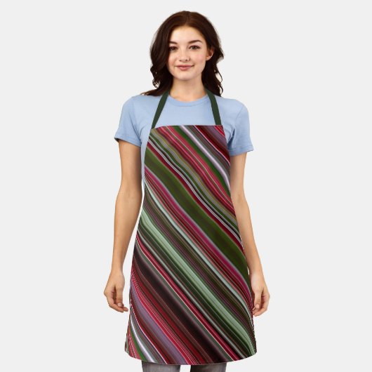 Kleine rode bessen rode en groene streep schort (Gedragen)