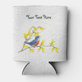 Kleine rode blauwe vogel op tak bloemen geweven blikjeskoeler (Voorkant)