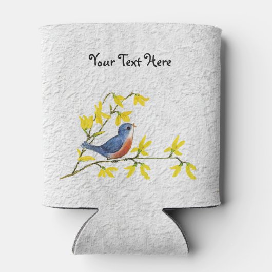 Kleine rode blauwe vogel op tak bloemen geweven blikjeskoeler (Achterkant)