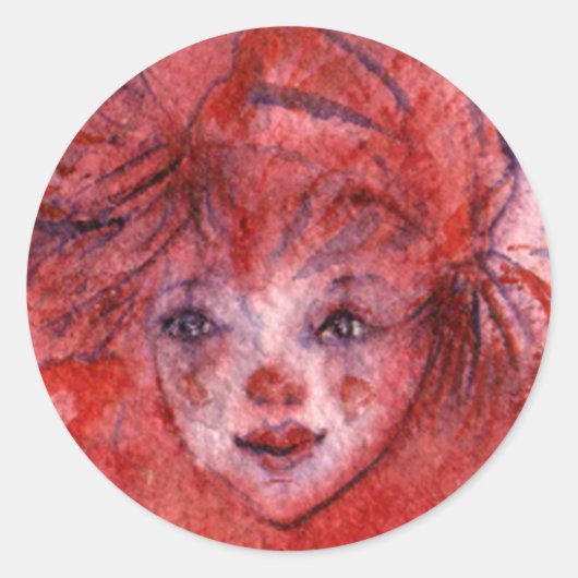 KLEINE RODE CLOWN RONDE STICKER (Voorkant)