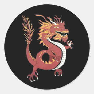 Kleine rode draak met mane- en staarvleugelontjes  ronde sticker
