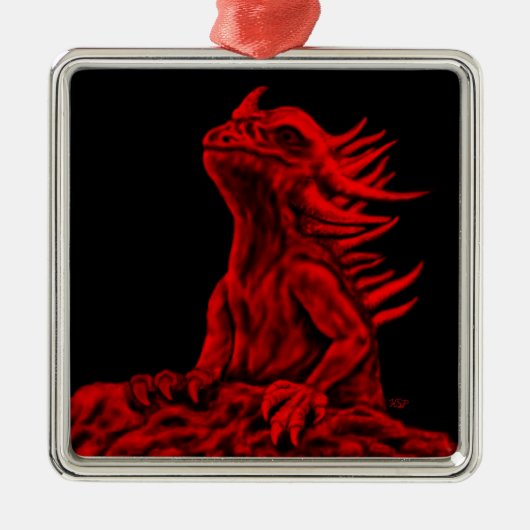 Kleine rode draak metalen ornament (Voorkant)