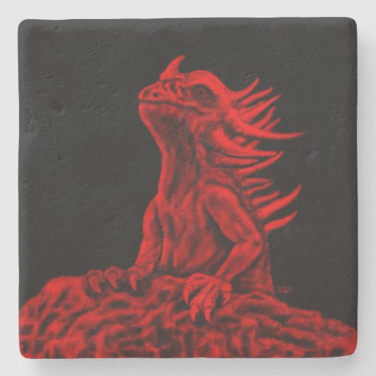 Kleine rode draak stenen onderzetter (Voorkant)