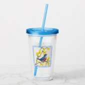 Kleine rode en blauwe vogel op Branch Flowers Acryl Drinkbeker (Achterkant)