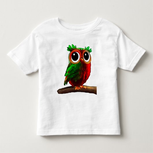 Kleine rode en groene Uil Kinder Shirts (Voorkant)