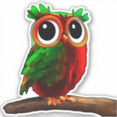 Kleine rode en groene Uil Sticker (Voorkant)