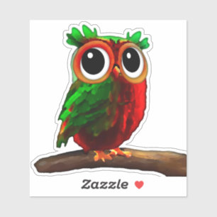 Kleine rode en groene Uil Sticker