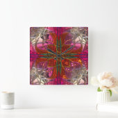 Kleine, rode en roze glazen wandklok van metallise (Huis)