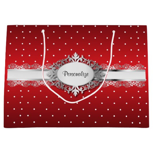 Kleine rode en witte pooldots large cadeautasje (Voorkant)