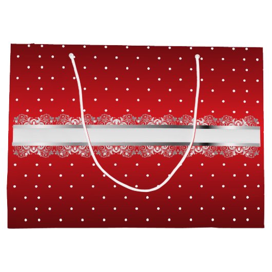 Kleine rode en witte pooldots large cadeautasje (Achterkant)