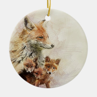 Kleine Rode Fox familie Keramisch Ornament