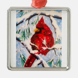 Kleine rode kardinaal-versiering metalen ornament