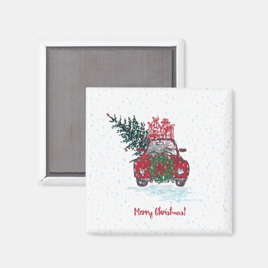 Kleine rode kerstauto magneet (Voorkant / Achterkant)
