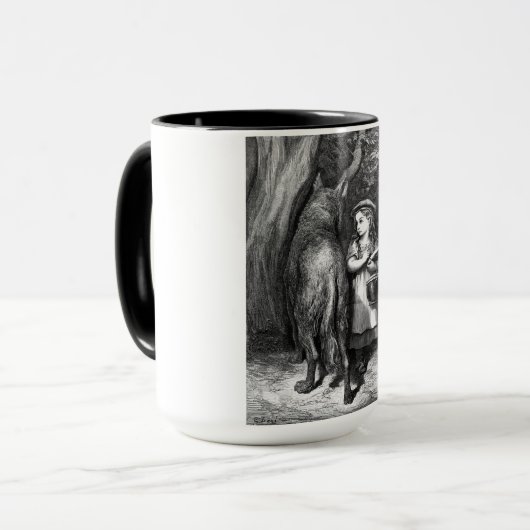 Kleine rode mantel ontmoet oude vader wolf mok (Voorkant links)