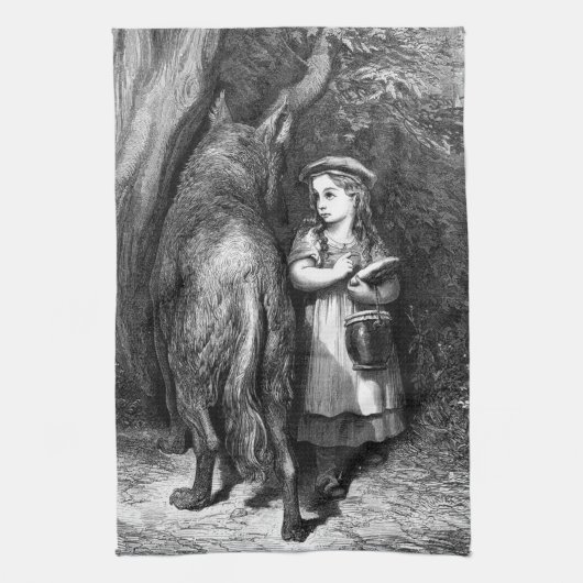 Kleine rode mantel ontmoet oude vader wolf theedoek (Verticaal)