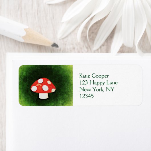 Kleine rode paddenstoel etiket (Insitu)