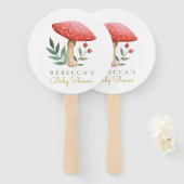 Kleine rode paddenstoel Verjaardag Labels Handje Handwaaier (Voorkant en achterkant)