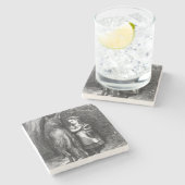 Kleine rode rijkap ontmoet de grote slechte wolf stenen onderzetter (Zijkant)