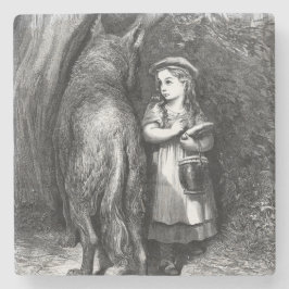 Kleine rode rijkap ontmoet de grote slechte wolf stenen onderzetter