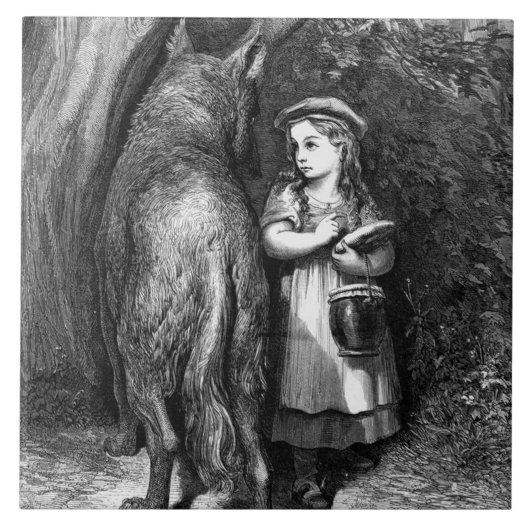 Kleine rode rijkap ontmoet de grote slechte wolf tegeltje (Voorkant)